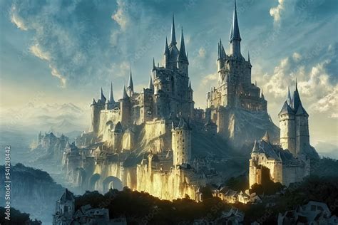 Fototapeta Concept Art Featuring Fantasy Castle In The Middle Ages