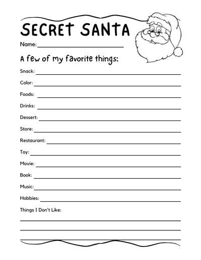 Secret Santa Form Secret Santa Questionnaire Work Secret Santa Images
