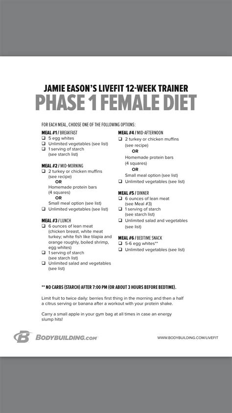 Jamie Eason Phase 1 Meal Plan Jamie Eason Live Fit Workout Plan 2