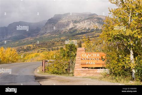 Entrance Glacier National Park Welcome Sign Marker Montana Stock Photo