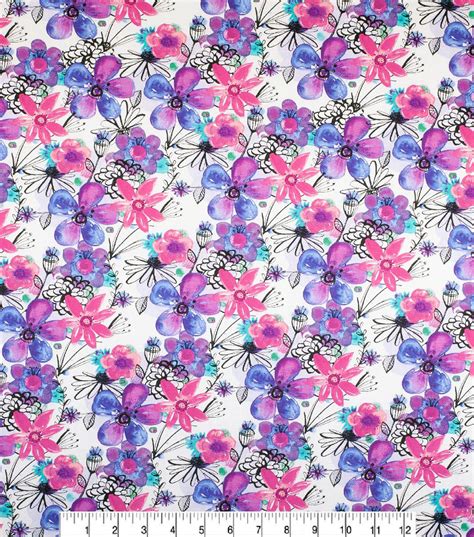 Novelty Cotton Fabric Purple Sketched Large Floral Joann