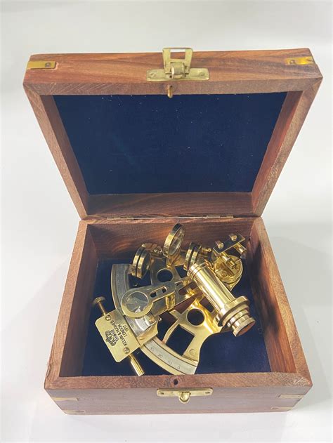 nautical brass sextant with wooden box navigational sextant etsy