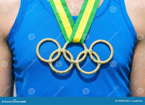 Olympic Rings Gold Medal Brazil Ribbon Editorial Stock Image Image Of