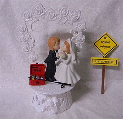 Fishing Fisherman Just Married Sign Wedding Cake Topper Tackle Box Pole Just Married Sign