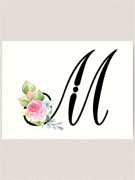 Floral Monogram Fancy Script Letter M Art Print For Sale By Grafixmom