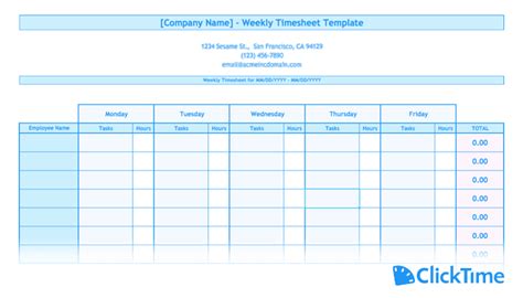 Free Timesheet Template Printable Timesheets Clicktime