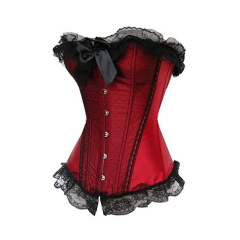 Red Satin Corset Small Dots Lace Front Lace Ruffles Bustier S Xxlred Satin Corsetsatin