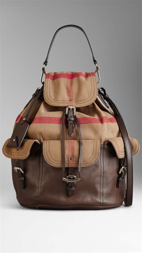 Lyst Burberry Large Check Canvas Hobo Bag In Brown