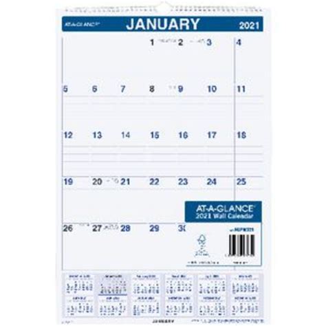 At A Glance 2021 Monthly Wall Calendar 394 X 578mm Officeworks