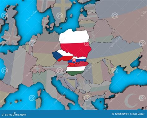 Visegrad Group With Flags On 3d Map Stock Illustration Illustration