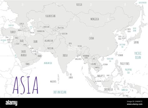 Mapa Político De Asia Ilustración Vectorial Aislada En Fondo Blanco