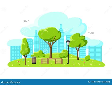Illustration Of Beautiful Summer Or Spring City Park Stock Vector