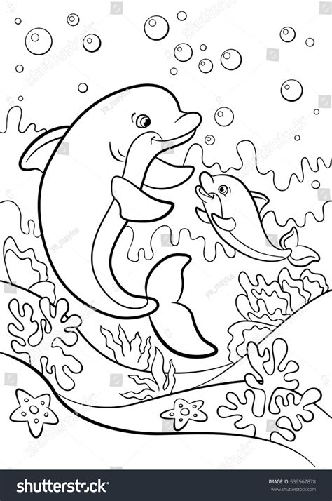 Cool dolphin coloring page best coloring book 6234 unknown. Coloring Pages Marine Wild Animals Mother Stock Vector ...