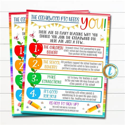 School Pto/Pta Recruitment Flyer, Printable Handout, Fundraiser Event