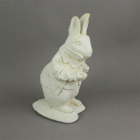 Alice In Wonderland White Rabbit Antiqued White Finish Solid Cement