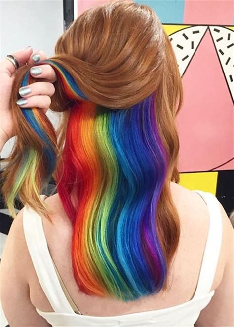 97 Cool Rainbow Hair Color Ideas To Rock Your Summer Rainbow Hair Color Hair Color Underneath