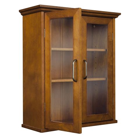 Because updating bathroom cabinets can make someone 's toilet appear larger and additionally more opulent, that's. Oak Finish Bathroom Wall Cabinet with Glass 2-Doors & Shelves