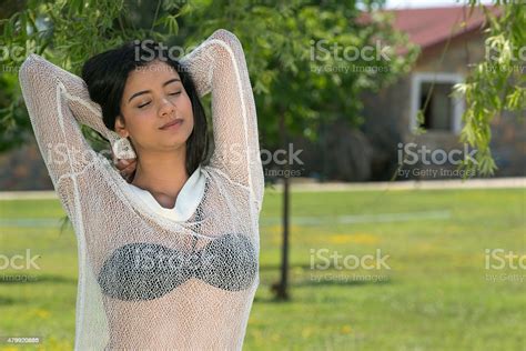 Young Female Model Posing At The Park In Istanbul Turkey Stock Photo