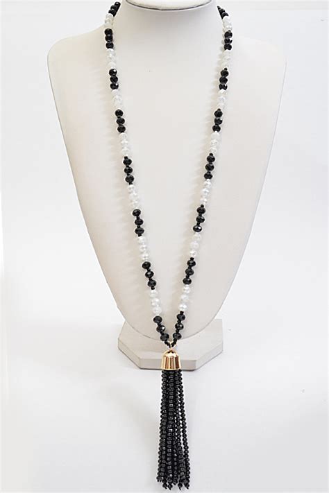 Amn2831 Long Beaded Necklace With Tassel Necklaces