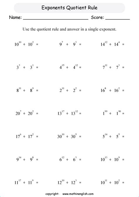 Worksheets Laws Of Exponents
