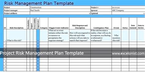 Risk Management Plan Template In Excel