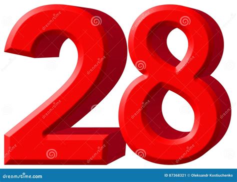 Numeral 28 Twenty Eight Isolated On White Background 3d Render Stock