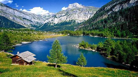 Hd Wallpaper Mountain Landscape Lake Pine Trees Sky Berchtesgaden