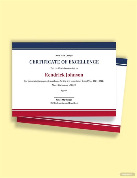 Academic Excellence Certificate Template In Word Illustrator Pages
