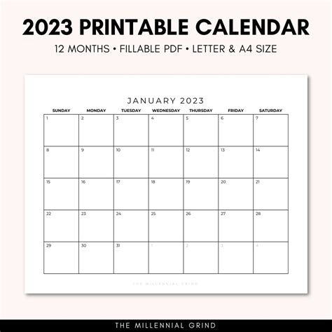 2023 Calendar Printable 2023 Calendar Template 2023 Etsy Canada
