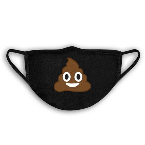 Poop Emoji Face Mask Large Fit 100 Cotton Black Facemask Stickdat