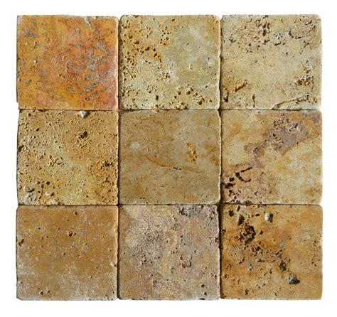 Travertine tile is available in various matte or glossy finishes; Gold Classic Tumbled Travertine Mosaic Tiles 4x4 - Natural Stone Mosaics