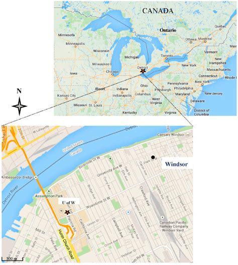 Map Of Sampling Location At The University Of Windsor Ontario