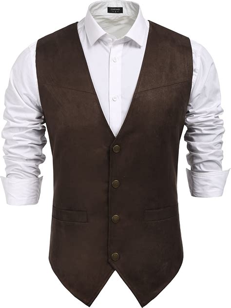 Coofandy Men S Suede Leather Suit Vest Casual Western Vest Jacket Slim