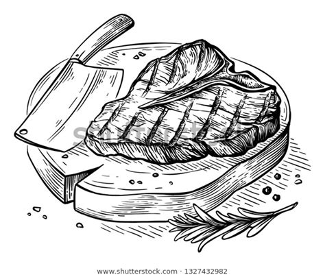 Sketch Hand Drawn Grilled Steak Tbone Stock Vector Royalty Free