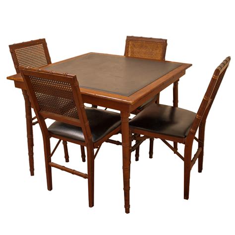 A clear tempered glass tabletop comfortably seats four people. Mid-Century Stakmore Folding Game Table and Chairs - S/5 ...