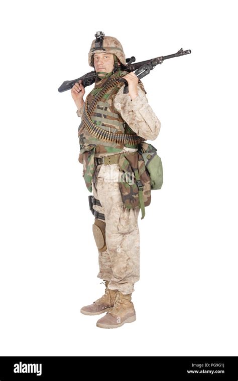 Soldier With Machine Gun Isolated Studio Shoot Stock Photo Alamy