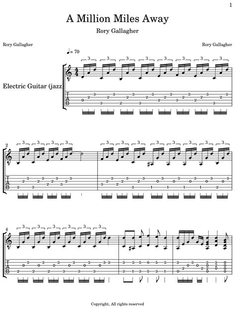 A Million Miles Away Sheet Music For Electric Guitar