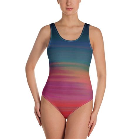 Rainbow Swimsuit Womens One Piece Swimsuit Ombre Rainbow Swimsuit For