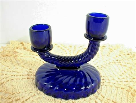 Vintage Cobalt Blue Candle Holders Double Stick Twisted Pedestal Ebay