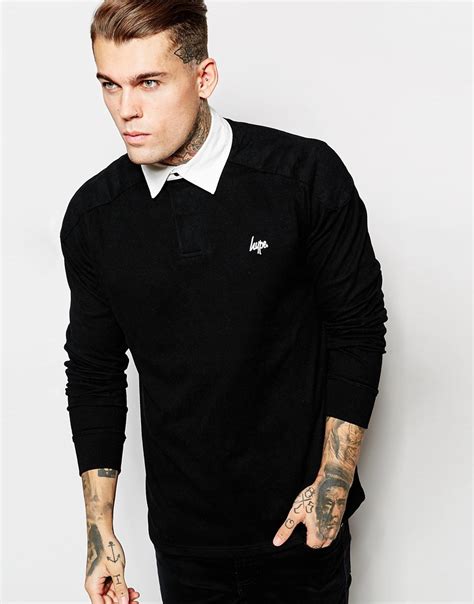 Hype Cotton Long Sleeve Polo Shirt In Black For Men Lyst