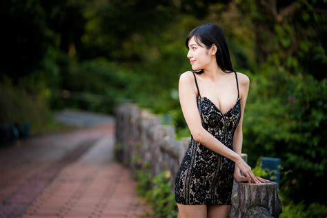 girl asian woman depth of field brunette model black hair white dress wallpaper