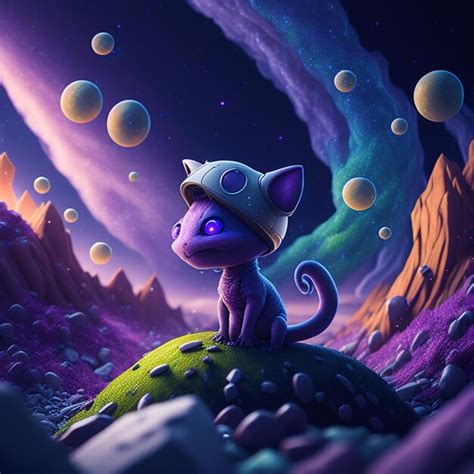 Premium Ai Image A Purple Cat With Purple Eyes Sits On A Green Field
