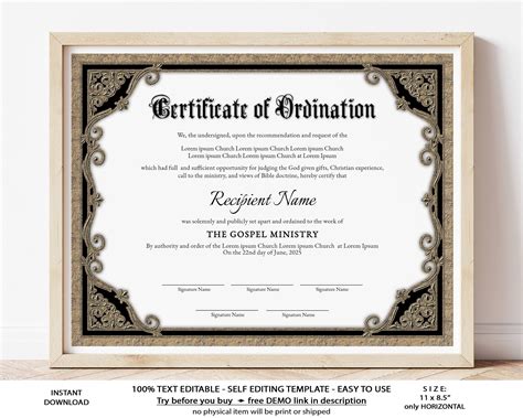 Editable Ordination Certificate Template Printable Certificate Of Ordination Credential Of