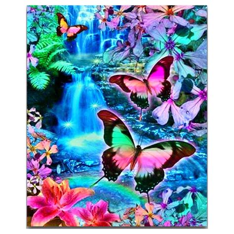 Color Butterfly Waterfall Landscape 5d Diy Diamond Painting Etsy