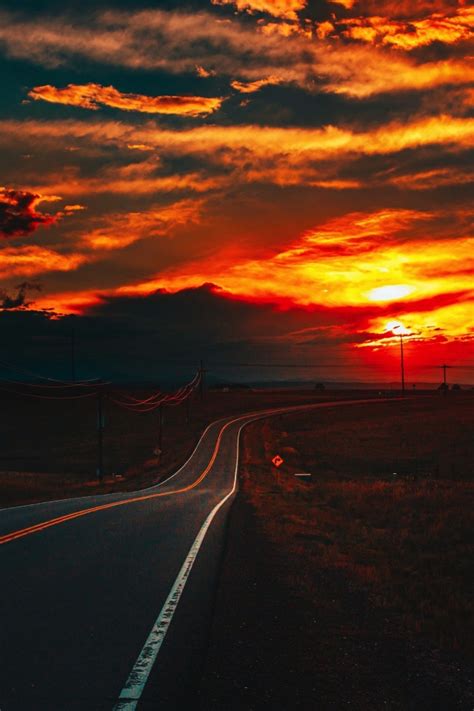 640x960 Fire Sunset At Road 4k Iphone 4 Iphone 4s Wallpaper Hd Nature