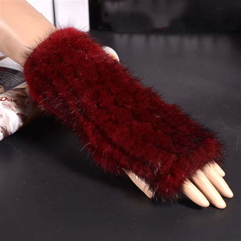 Womens Winter Real Mink Fur Gloves Fashion Wine Red Warm In Womens
