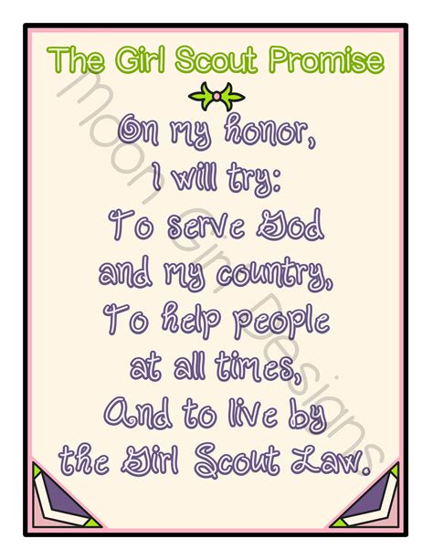 Girl Scout Promise Full Page Printable Download Pdf