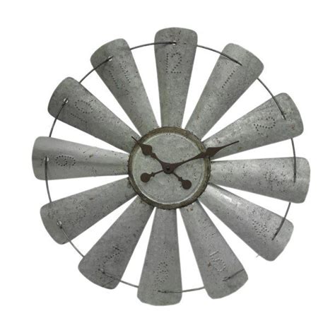 Galvanized Grey 26 Inch Rustic Metal Windmill Wall Clock