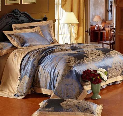 Luxury Jacquard Satin Cottonsilk King Size Bedding Set Duvet Cover Bed