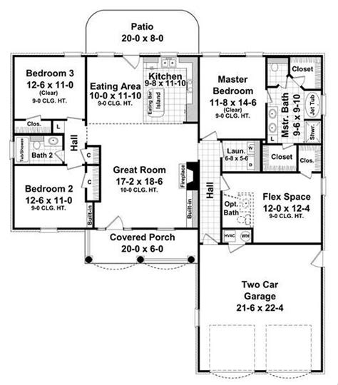Country Style House Plan 3 Beds 2 Baths 1750 Sqft Plan 21 233